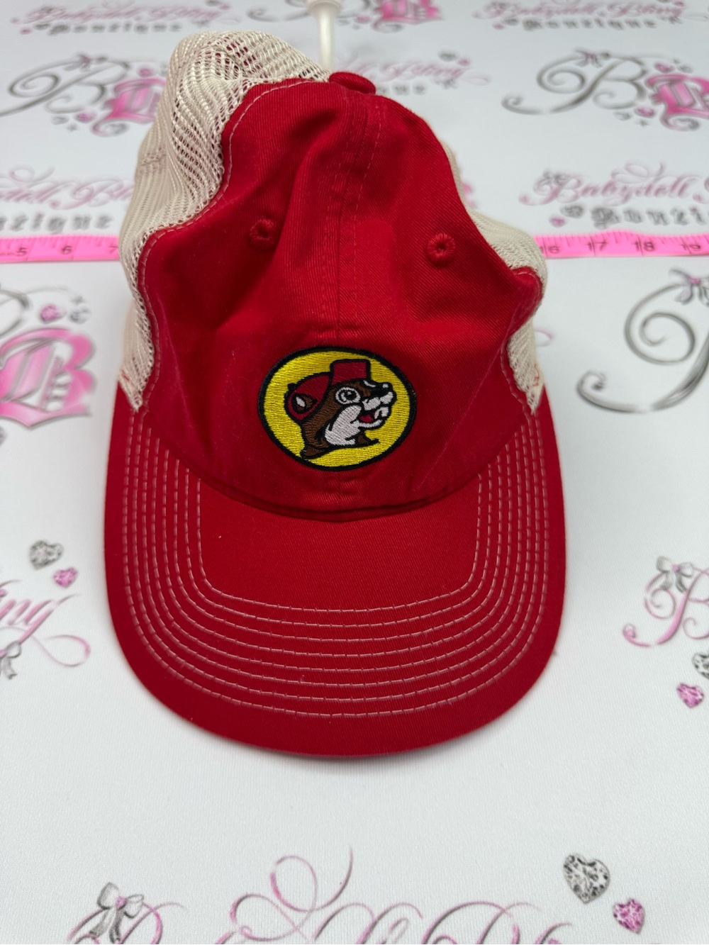 Buccees hat Red Trucker Hat with Cartoon Beaver Patch